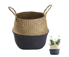 N / A Handgefertigtes Rattan Seegras Tot Belly Korb, Pflanztöpfe Abdeckung Indoor Dekorative, auch für Lagerung, Waschen, Picknick und Gartenblumen Vase