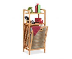 Relaxdays Badregal mit Wäschekorb, herausnehmbare Faltbox aus Stoff, Regal aus Bambus, HBT 95 x 40 x 30 cm, natur/grau, Polyester