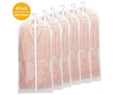 Niviy Kleidersack 6 Stück Hochwertiger Kleidersäcke, Transparent 60x140 cm Atmungsaktiver Stoff, für Anzüge Kleider Mäntel Sakkos Hemden Abendkleider Anzugsack Aufbewahrung