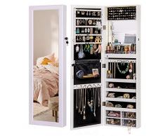 LUXFURNI LED-Licht Schmuckschrank Wandhalterung/Türspiegel Make-up Abschließbarer Schrank, großer Aufbewahrungsbehälter mit Schubladen (Weiß)