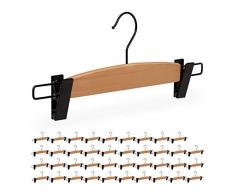 Relaxdays 40 x Hosenbügel Design mit Klammer, Damen & Herren, edle Rockbügel, Klammerbügel Größe L, 35,5 cm breit, Natur/schwarz