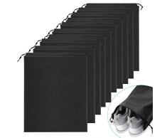 Ulikey 10er Schuhbeutel, Wasserabweisend Schuhtasche Staubdicht Schuhsack Stoffbeutel mit Zugband, Travel Aufbewahrungsbeutel Organizer für Reisen Zuhause, 35 * 45cm, Schwarz