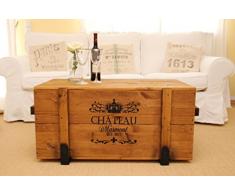 Uncle Joe´s Truhe Chateau Couchtisch Truhentisch im Vintage Shabby chic Style aus Massiv-Holz in braun mit Stauraum und Deckel Holzkiste Beistelltisch Landhaus Wohnzimmertisch Holztisch nussbaum