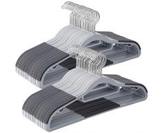 SONGMICS Kleiderbügel 50 Stück, Anzugbügel aus Kunststoff, gut belastbar, mit Anti-Rutsch Design, platzsparend, 0,6 cm Dicke, um 360° drehbarer Haken, 42 cm breit, grau CRP20G50