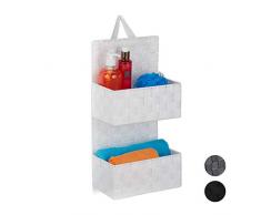 Relaxdays Hängeorganizer Stoff, 2 Fächer, Schlaufe zum Aufhängen, Türorganizer Bad, PP Körbe, HBT: 48 x 25 x 15 cm, weiß, 1 Stück