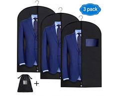 Qhui 3 x Kleidersack Anzug 100 x 60 cm, Kleiderschutzhülle mottensicher mit Reißverschluss, hochwertige Kleidersäcke Kleiderhülle atmungsaktiv für Reise Abendkleid Hochzeitskleid Jacken Sakko Anzüge