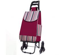 JYGMTC JYGM Einkaufstrolley, zusammenklappbar, Treppenkorb, hält bis zu 50 kg, Leichter Trolley mit Rollen mit 6 Rädern für Wäsche, Lebensmitteln, Camping und Sportveranstaltungen, Rot