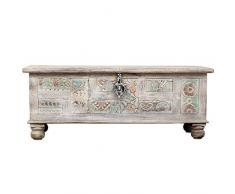 Orientalische Truhe Kiste aus Holz Apala 116cm groß in Weiß | Vintage Sitzbank mit Aufbewahrung für den Flur | Aufbewahrungsbox mit Deckel im Bad | Betttruhe als Kissenbox oder Deko im Schlafzimmer