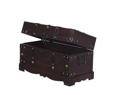 FD00432 Truhe, Holztruhe, Schatzkiste,Kiste, Piratenkiste, Kleinmöbel, Mit Metallbeschlägen, Antikoptik, Holz, verschieden Größen, Maritim, Deko, Hochwertig, Kolonialtruhe, Kolonialstil, Holzbox, Truhe mit ornamenten und Lederriemen