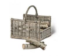 Kaminkorb, Holzkorb mit Bügel, aus Manilarohr, 50 x 42 x 30 cm