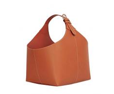 ITA Leathercraft Zeitungskorb Zeitschriftensammler, Lederkorb mit Tragegriff Siena, 30cm x 26,5cm x 42cm, Aufbewahrungstasche Kaminkorb Magazinkorb Allzweckkorb braun