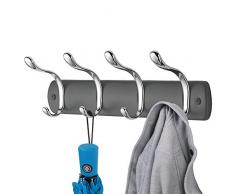mDesign Hakenleiste aus Metall – Wandgarderobe mit vier Doppelhaken – zur Kleideraufbewahrung im Flur, Bad oder Schlafzimmer – dunkelgrau/silberfarben