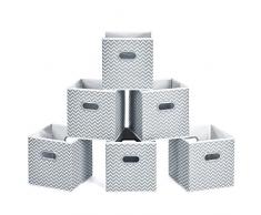 MaidMAX Aufbewahrungsbox aus Stoff in 6er Set, Aufbewahrungskorb ohne Deckel, Kleiderschrank Ordnungssystem, Faltbare Aufbewahrungskiste für Schrank, Regal, Regalsystem, Spind– Grau Chevron