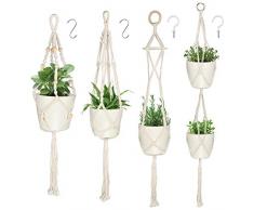 DIAOCARE 4 Stück Makramee Blumenampel,Pflanzenaufhänger-hängend Blumentopf mit Baumwollseil,Blumenhänger Pflanzhänger für Innen Außen Decken Balkone Wanddekoration(39/55) (500, 4)