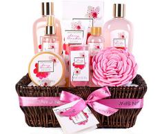 Green Canyon Spa Geschenk Körbe für Frauen Geburtstag Geschenksets 10er Pack Kirschblüte Ätherisches Öl Spa Geschenksets mit manuellem Handkorb