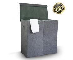 MyToolz Wäschekorb „Stylus Max“ mit getrennten Fächern, Wäschetruhe für Bad,Kinderzimmer oder Wohnzimmer, Wäschesack herausnehmbar, Wäschesammler (Grau)