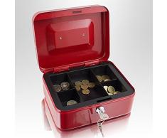 Geldkassette 20 cm klein abschließbar Münz Geld Zählbrett Kasse Safe Rot 195mm x 155mm x 39mm (B/T/H)