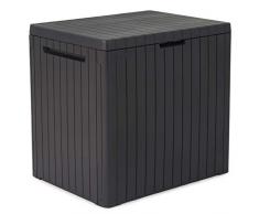 Keter Auflagenbox Gartenbox Gartentruhe Kissenbox Gartenmöbel Beistelltisch Spielzeugkiste Garten Box Kissentruhe Aufbewahrungsbox Anthrazit Holzoptik