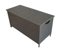KMH®, Kissentruhe/Kissenbox mit Rollen 132,5x56x65 cm aus grauem Polyrattan (2 String) (#106182)