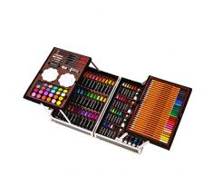 LSLY Malutensilien für Kinder Malset 145-tlg. Doppellagige Aluminiumbox Aquarellstift Buntstift Malwerkzeuge,Yellow