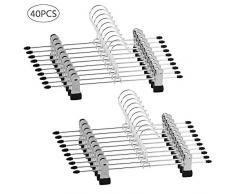 Yaheetech 40 Stück Hosenbügel Klammerbügel mit verschiebbaren Clips Clipbügel Hosenspanner aus Metall rutschfest
