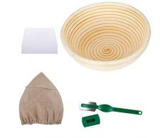 N/I Brotprüfkorb, Brotaufstiegskorb, rundes Rattan-Banneton-Brotform für Brot- und Teigprüfkorb Aufsteigendes Rattanschalen-Brotaufbewahrungskorb-Set mit anderem Backwerkzeug