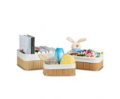 Relaxdays Regalkorb Set Bambus 12,5 x 32 x 22 HxBxT, 3er Set Aufbewahrungsboxen rechteckig für Schrank Schublade, natur
