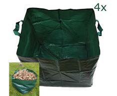 Pilix Laubbeutel 150 l 4X | Laubsack faltbar | 2 Griffe | Wasserabweisend | Strapazierfähig | Grünabfall Behälter | Garten Faltsack | grüner Faltbarer Grasschnitt Sack für Grünschnitt, Unkraut