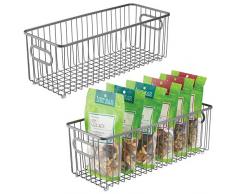mDesign 2er-Set Küchenkorb aus Metall – flexibler Aufbewahrungskorb für die Küche, Vorratskammer etc. – langer und universeller Drahtkorb mit Griffen – dunkelgrau