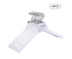 Amber Home 10 Stück 44,5cm Weiß Kleiderbügel aus Holz, Robust und Glänzend Aufhänger für T-Shirt Hemd Mantel Kleid Trägertop mit Nut und Chrom Haken