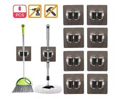 Mop Besen Halter, 8 Stück Sebstklebend Besenhalterung Werkzeughalter Besenhalter Gerätehalter Wandhalter Organizer Haken für Küche Badezimmer Garten Garage, Ohne Bohren(Schwarz)