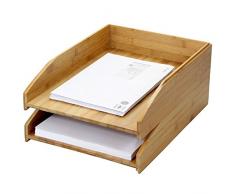 2 tlg. Set Briefablage für den Schreibtisch Stapelbar A4, Papier Zeitschriften-Halter, Briefständer, Briefsortierer, Briefhalter aus Bambus
