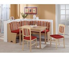 HOWE-Deko Truhen-Eckbankgruppe Buche Natur Dekor; Eckbank, 2 Stühle und Vierfußtisch, Bezug: Kombi rot, variabel aufbaubar