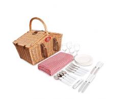 Picknickkorb mit Deckel Utensilien Glas Tasse für 4 Personen Weiden-Korb Picknickdecke für Picknick Party und BBQ 40 * 25 * 25cm