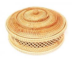 vietnamesische große runde Rattanschalen mit Riemen. Aufbewahrungskörbe aus natürlichem Rattan. Mehrzweck-Schalen aus Rattan. Korb, rund, 30 cm, Naturbraun