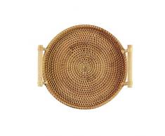 Namgiy Brotkorb aus Peddigrohr, Brotschale Korb-Schale Aufbewahrungskorb Tablett Handgefertigter Rattan-Korb, ø 22 cm