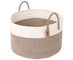 INDRESSME Extra Groß Wäschekorb Geflochten aus Baumwolle Seil Korb mit Henkel Aufbewahrung zur Decken Kissen im Wohnzimmer, D51 x H33 cm