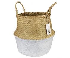 AchidistviQ Seegras, faltbar, Aufbewahrungseimer für Spielzeug, Kleidung, Pflanzen, Korb, Handgeflochten, Blumenkorb, faltbar, großer Bauch, Strohhalm, Aufbewahrungskorb