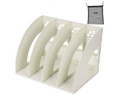 Dokumentenablage für den Schreibtisch, 4 Fächer, Zeitschriften-Halter, stabil, aus Kunststoff, Ablagesystem zur Aufbewahrung und Organisation von Dokumenten gebrochenes weiß