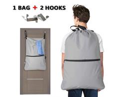 Luxja wäschesack Reise, Wäschesammler tür, Wäschesack Camping mit EXTRA Edelstahl Türhaken und Schultergurten, Grau