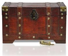 Brynnberg Schatztruhe groß mit Schloss 28x17x16cm Koffertruhe Holztruhe Schatzkiste Vintage-Look Piraten Schatzsuche Holz massiv braun Kolonialstil Schatulle Bauernkasse Holz Piratentruhe Geldtruhe