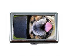 Zigarettenetui/Box, Bulldog-Hut-Gesichts-Ansicht-Porträt-Kopf, Visitenkartenetui Visitenkartenetui Edelstahl