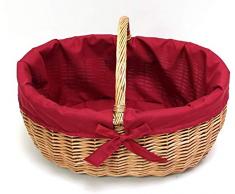 SIDCO Einkaufskorb Bügelkorb Füllkorb Tragekorb Weide Flechtkorb rote Textileinlage