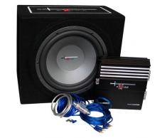 AutoStyle Excalibur X.3 Extreme Reflex-Bass-Boxen-Set, 30,5 cm, mit 1000 W Verstärker, Kabelset und Subwoofer-Gehäuse, schwarz/blau