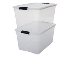 Iris 140066, 2er-Set stapelbare Aufbewahrungsboxen Top Box, mit Deckel und Klickverschluss, 45 Liter, Kunststoff/Plastik, transparent
