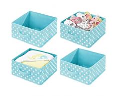 mDesign 4er-Set Aufbewahrungsbox für das Kinderzimmer – Kinderzimmer Aufbewahrungsbox für Spielzeug mit Griff und offener Oberseite – Kinderschrank Organizer aus Kunstfaser – türkis/weiß