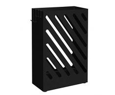 SONGMCIS Regenschirmständer, Schirmständer, rechteckig, aus Metall, mit Haken und Wasserauffangschale, Cutout-Design, schwarz LUC03BK