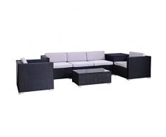 Svita Del Sol POLY RATTAN Lounge Gartenset Sofa Garnitur Polyrattan Gartenmöbel Kissenbox (Schwarz)