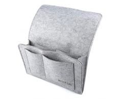 HOGAR AMO Dicke Filz-Bett-Caddy-Organizer Betttasche Sofa Hängeaufbewahrung für Handy, iPad, Brille, Buch, Fernbedienung, 4 Taschen & Seitenloch für Aufladungskabel 32 x 20cm Grau