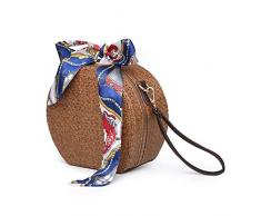 ZANGAO Runde Rattan Tasche Woven Straw Purse Kreis handgemachter Weidenkorb Tasche (Color : Brown)